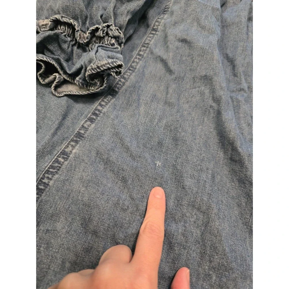 Free People Find Me Now Denim Smocked Button Down Mini Dress Tunic Pockets Med